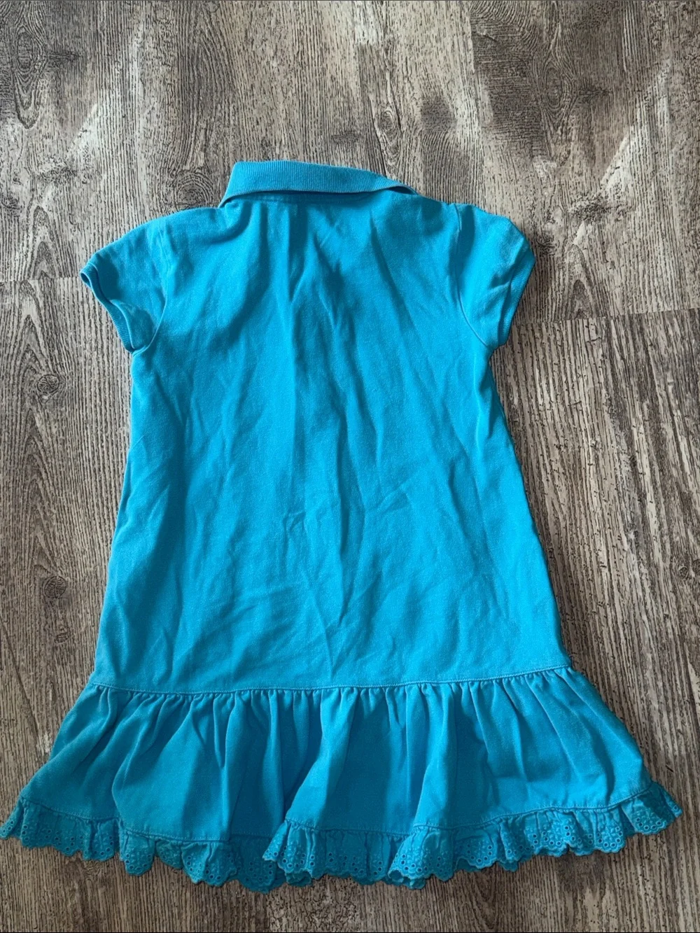 Ralph Lauren Girls Teal Polo Dress with Eyelet Hem